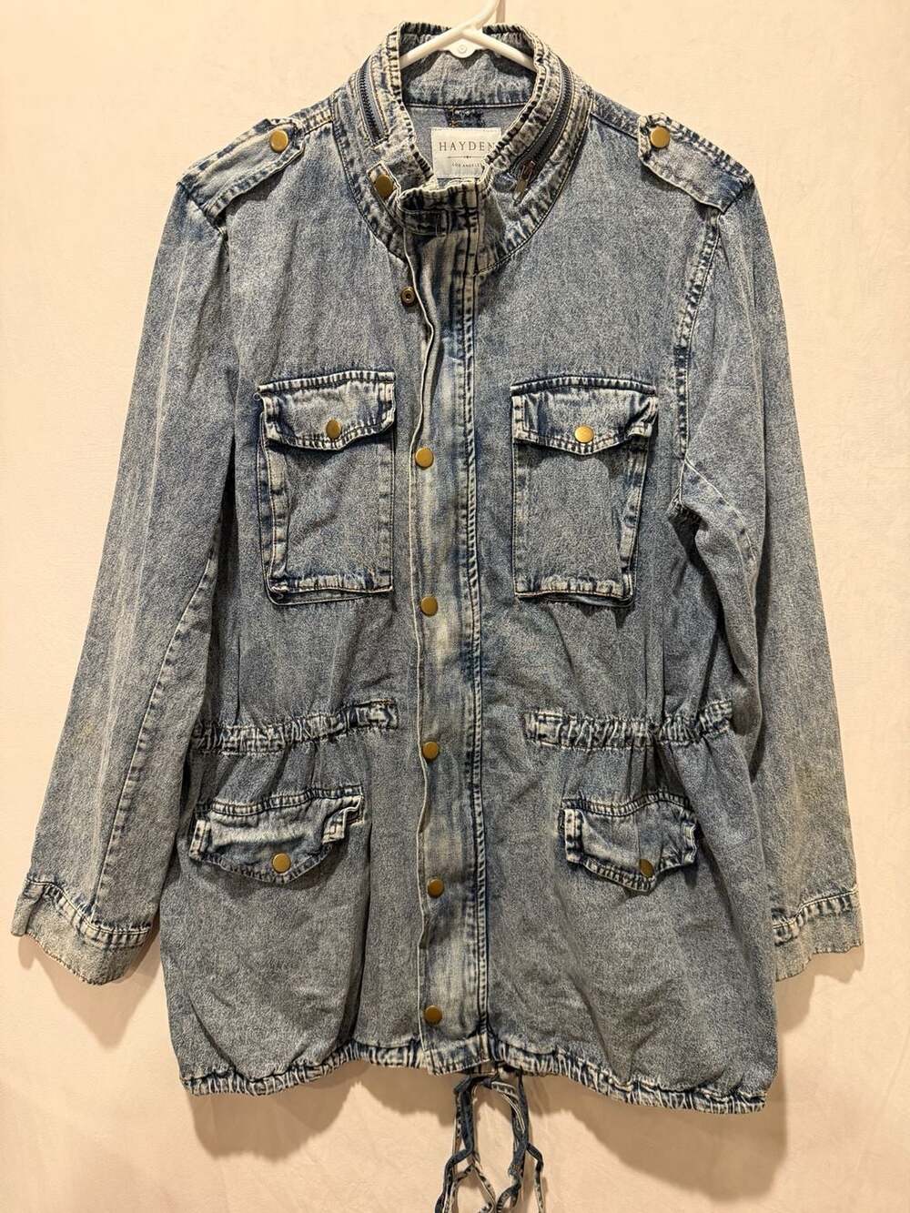 Hayden Los Angeles Acid Wash Denim Utility Military Jacket Large